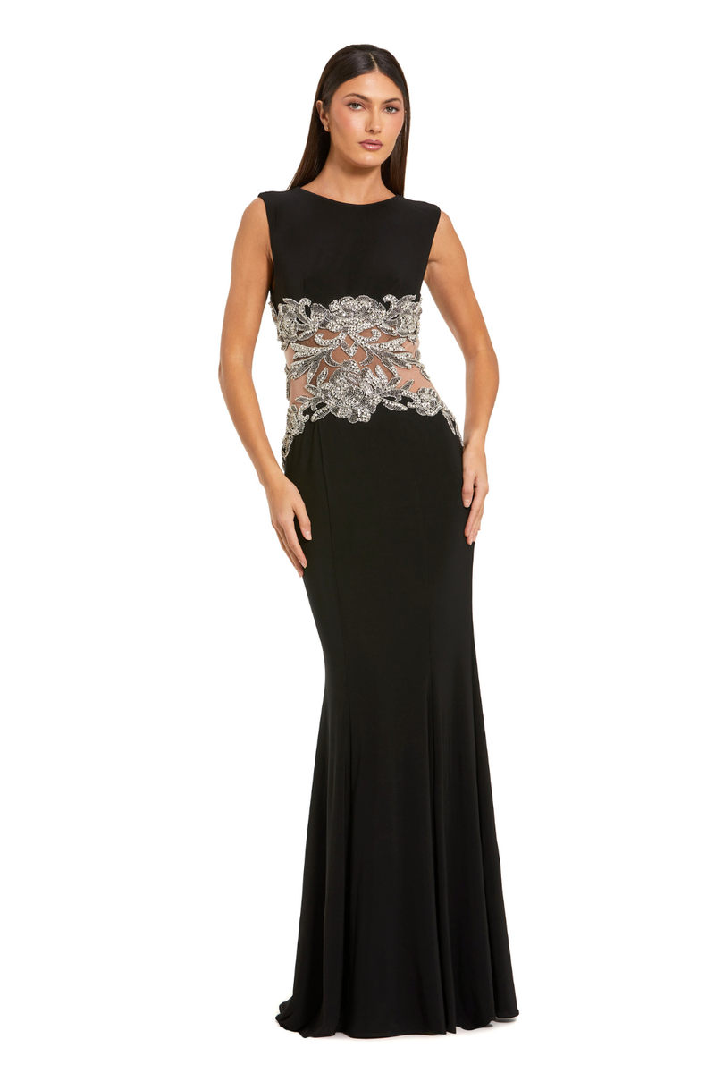 2324 - Black Sleeveless Jersey Gown With Beaded Waist Detail by Mac Duggal in black color for women in Singapore