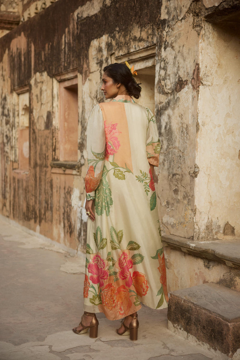 PH-2324 
Blouse 
Trouser 
Jacket Set-Ivory with multi color pastelprint mul by Paulmi & Harsh in multi color for women in Singapore