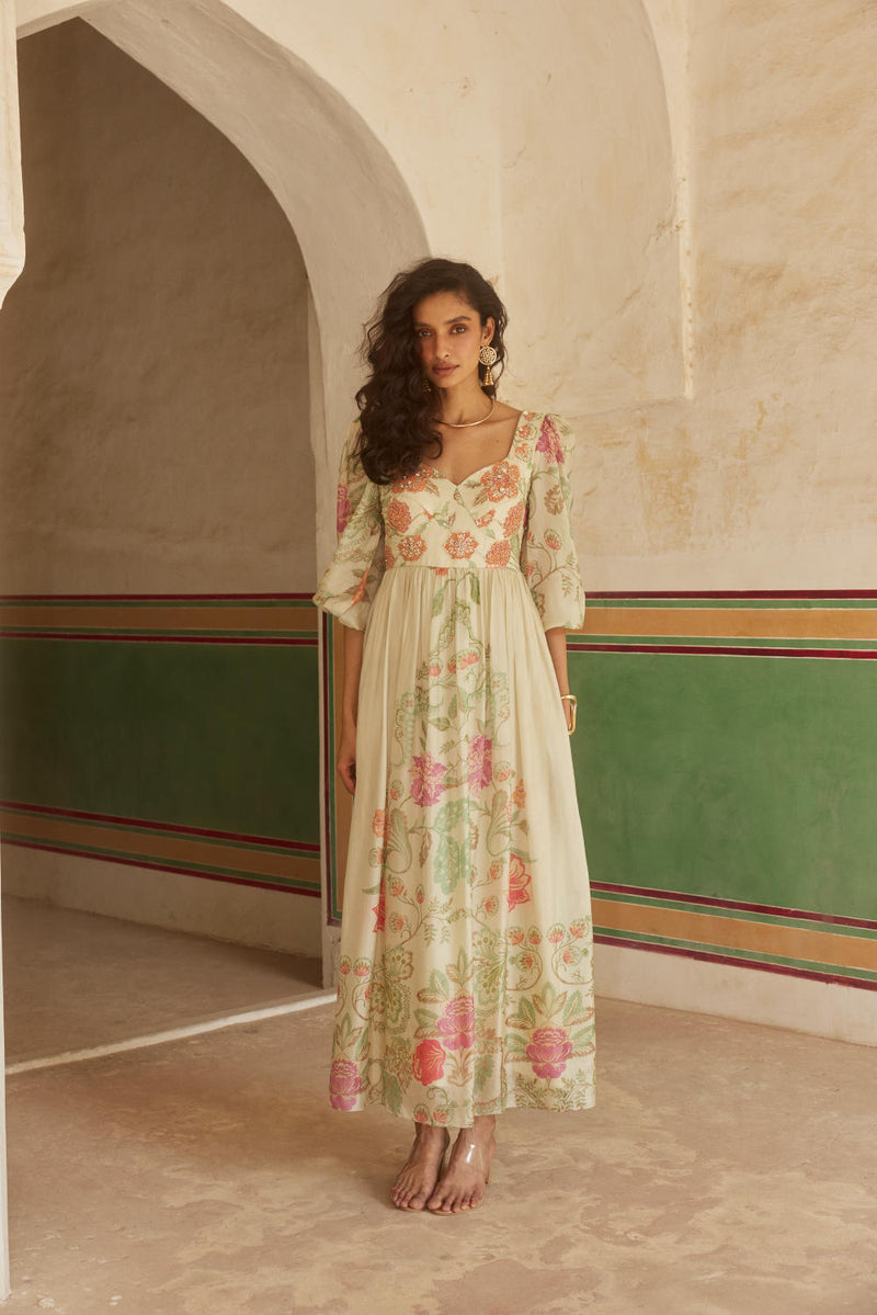 PH-2325 
Maxi-Ivory with multi color florals mul by Paulmi & Harsh in multi color for women in Singapore