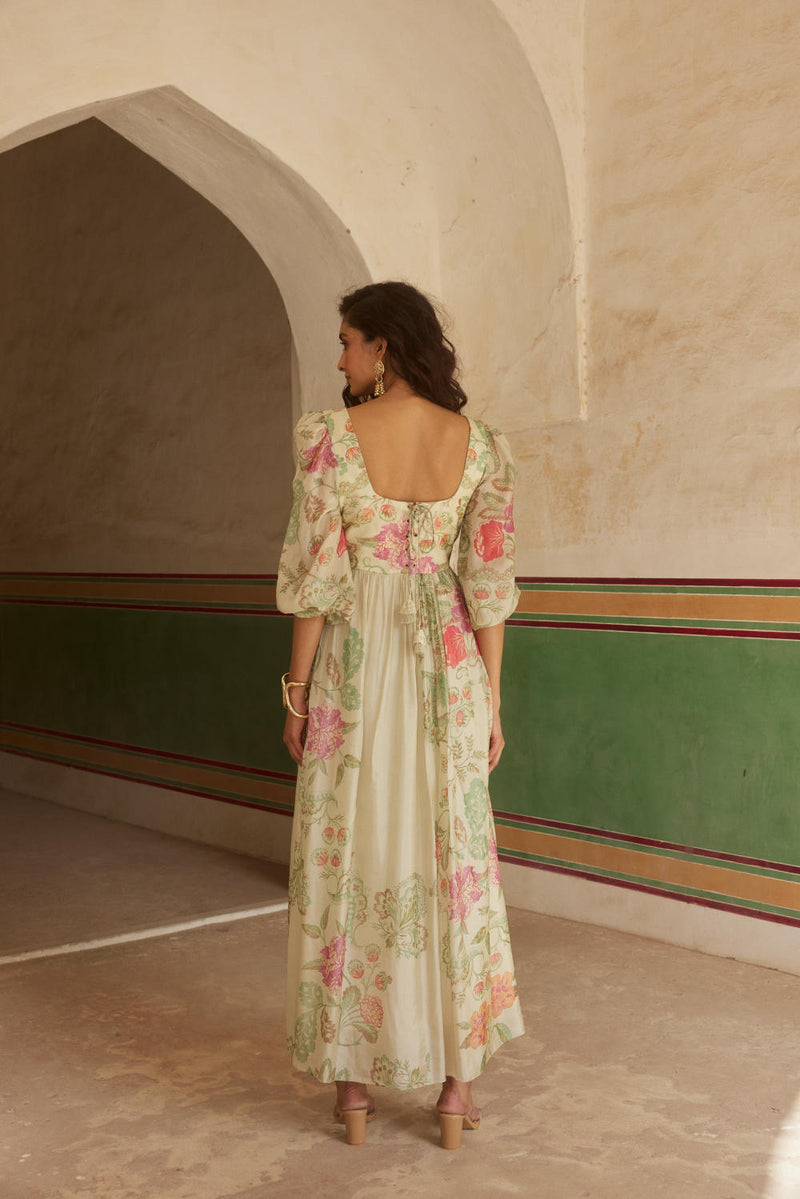 PH-2325 
Maxi-Ivory with multi color florals mul by Paulmi & Harsh in multi color for women in Singapore