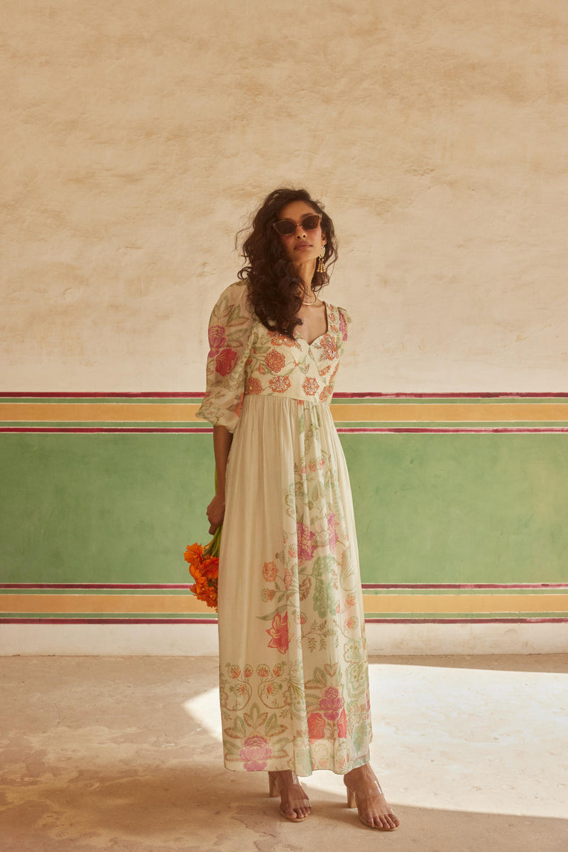 PH-2325 
Maxi-Ivory with multi color florals mul by Paulmi & Harsh in multi color for women in Singapore