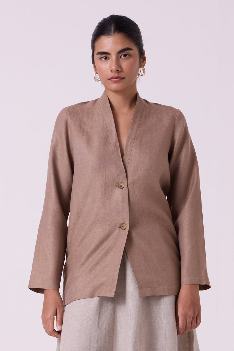 Darcy Brown Linen Jacket linen jacket/overlay by The Summer House in brown for women in Singapore
