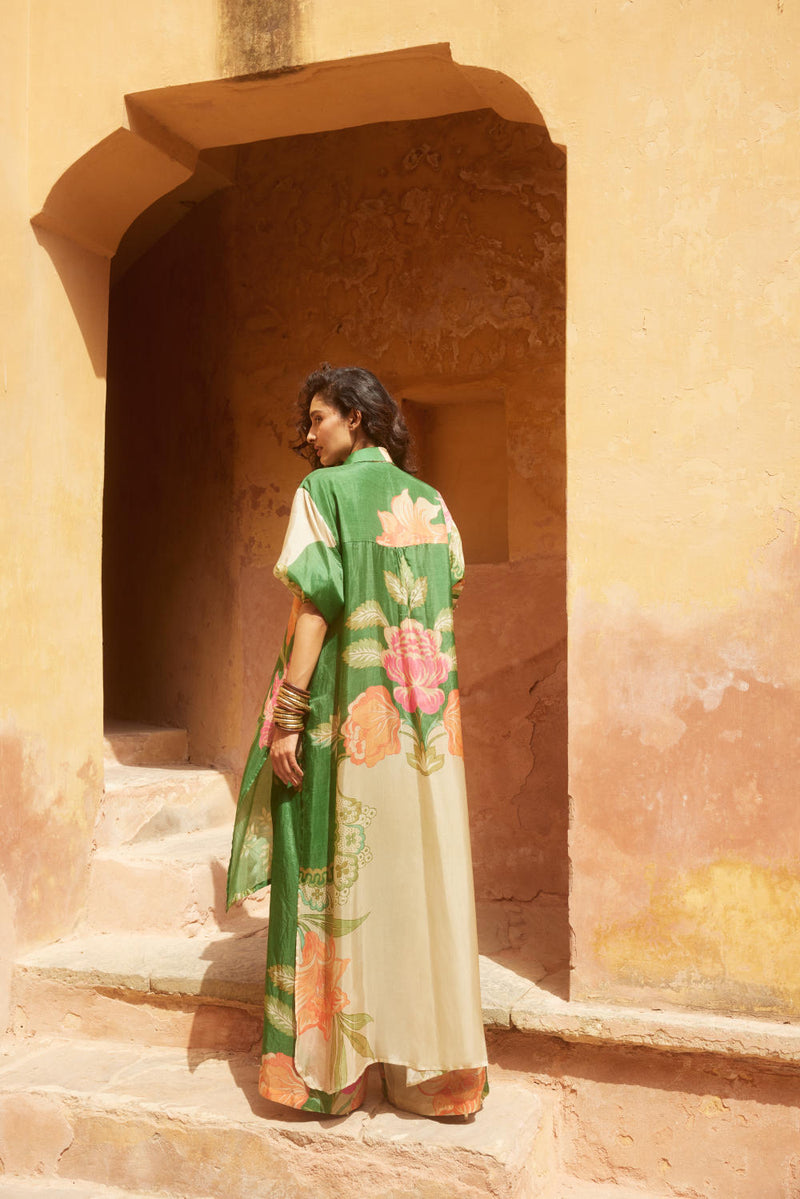 PH-2330 
Kurta 
Pants Set-Green with multi color print by Paulmi & Harsh in green color for women in Singapore