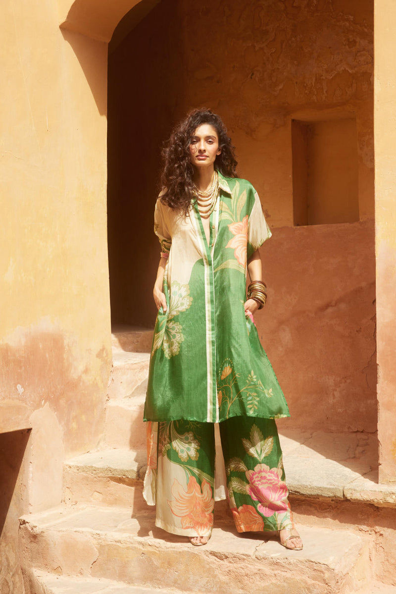 PH-2330 
Kurta 
Pants Set-Green with multi color print by Paulmi & Harsh in green color for women in Singapore