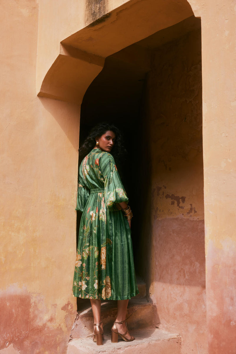PH-2331 Maxi-Green with multi color print by Paulmi & Harsh in green color for women in Singapore