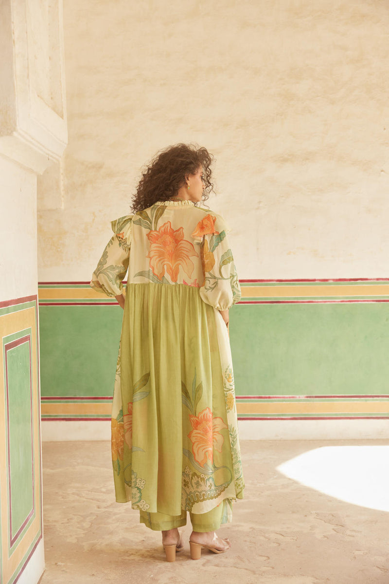 PH-2332 
Bustier 
Trouser 
Jacket Set-Ivory with multi color pastel mul by Paulmi & Harsh in multi color for women in Singapore