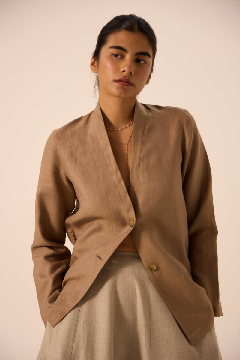 Darcy Brown Linen Jacket linen jacket/overlay by The Summer House in brown for women in Singapore