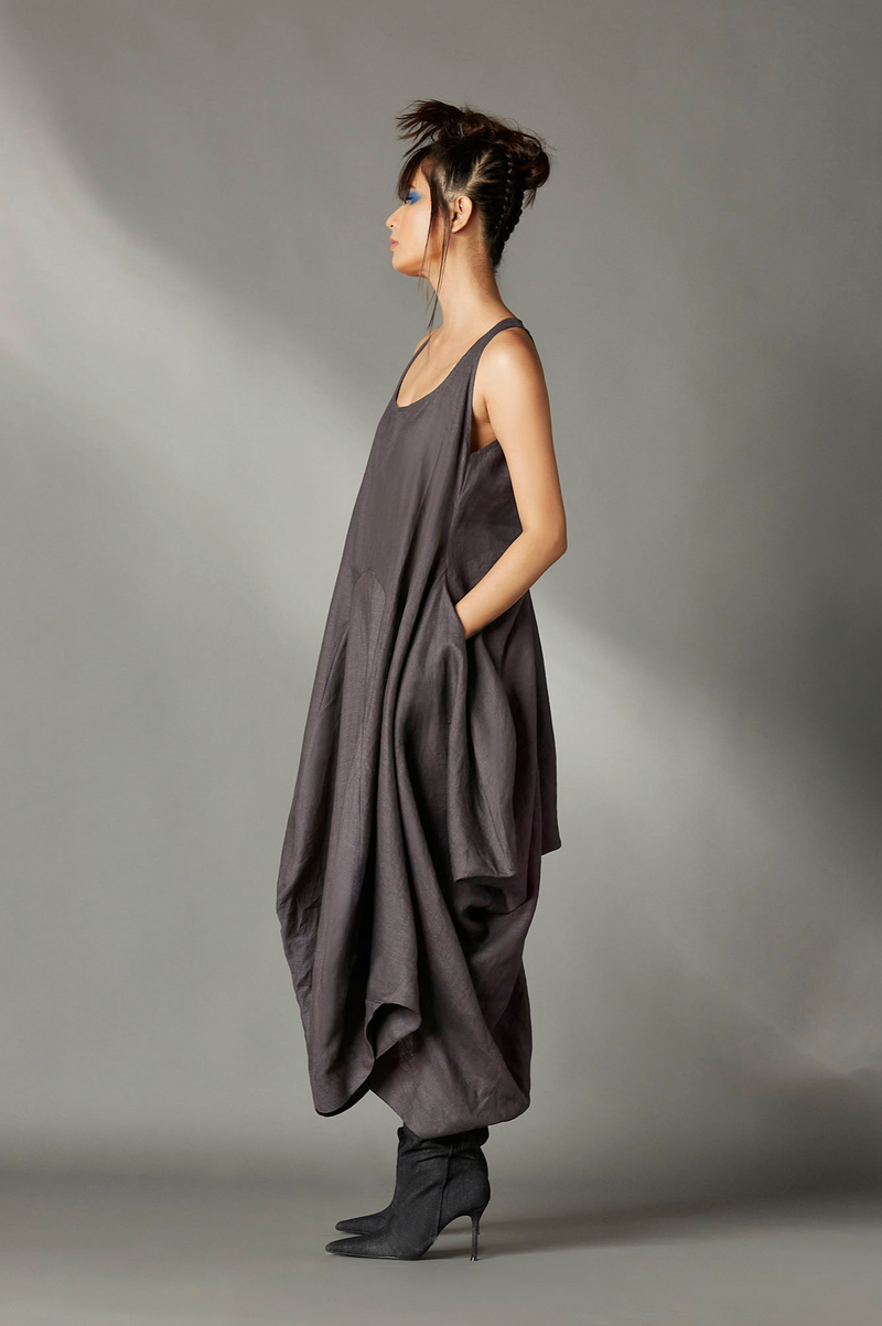 Gray Dress linen by Chola in grey color for women in Singapore
