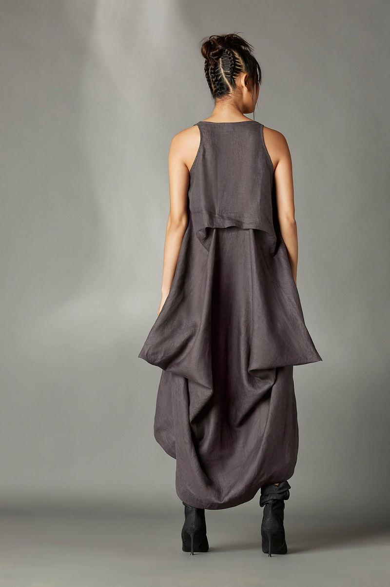 Gray Dress linen by Chola in grey color for women in Singapore