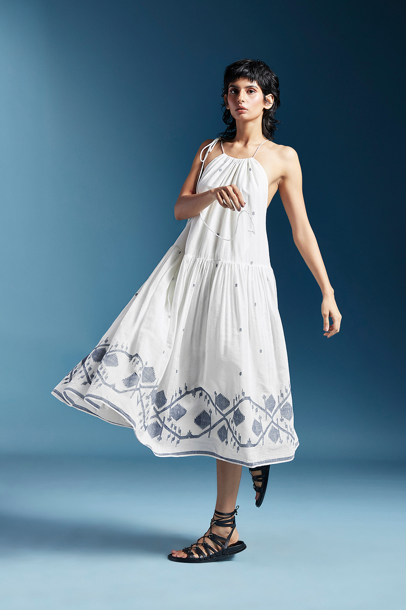Tiffany Dress-White cotton by Chola in white color for women in Singapore