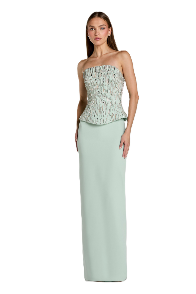 2366 - Green Strapless Peplum Embellished Gown by Mac Duggal in green color for women in Singapore