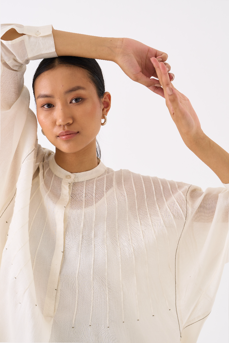 BAT SLEEVE TOP 
- IVORY chanderi by THREE in ivory color for women in Singapore