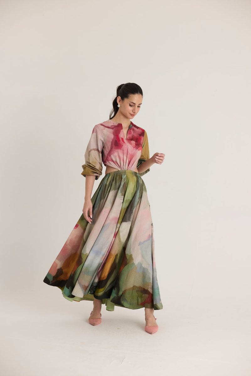 TILLY BOTH SIDE CUT DRESS poplin by Yam in multi color for women in Singapore