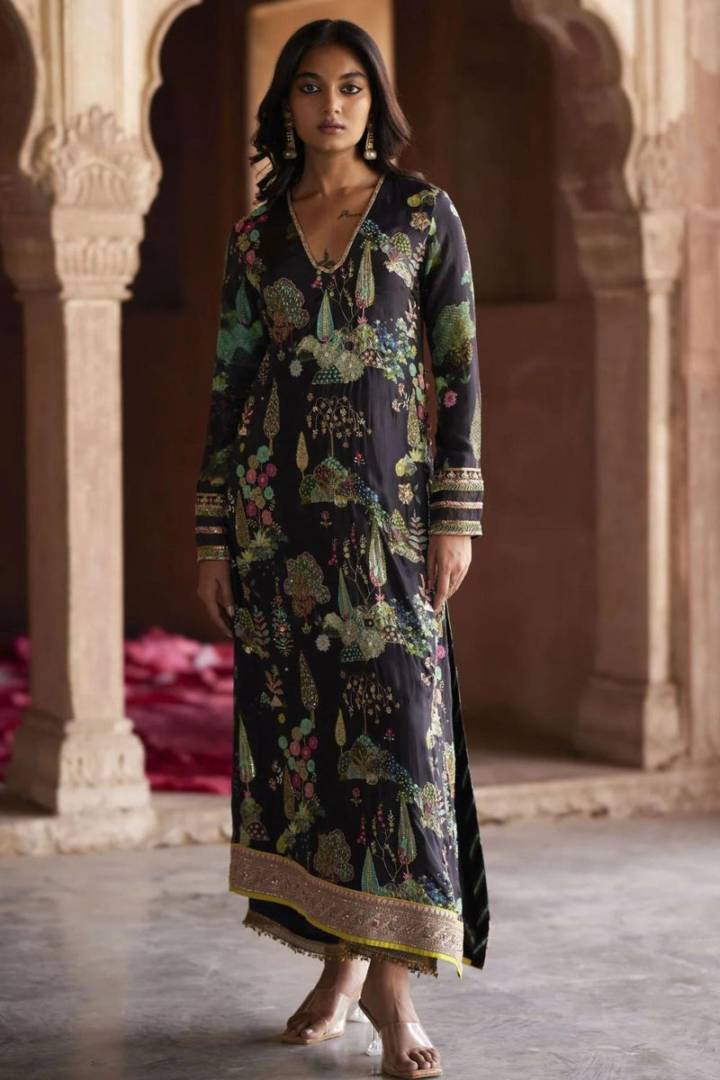 Nadira Black Kurta Set by Rajiramniq in black color for women in Singapore