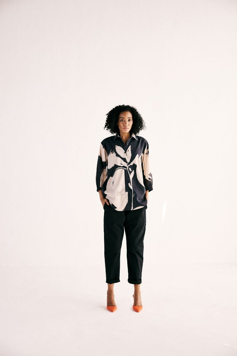 LUNA IRIS SHIRT cotton by Khara Kapas in black for women in Singapore