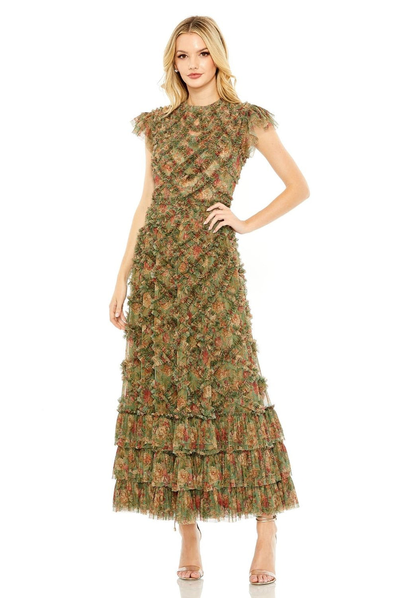 MD-8009 Ankle Length Dress-Green by Mac Duggal in green color for women in Singapore