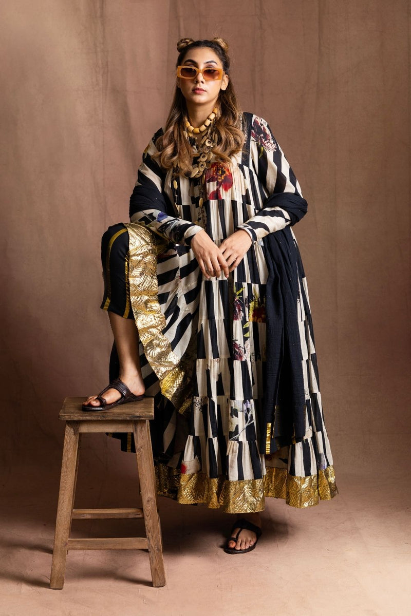 Anarkali (Retro) with Dupatta Pure Muslin Kurta Set Sabo by Sabina — Canvas & Weaves Singapore
