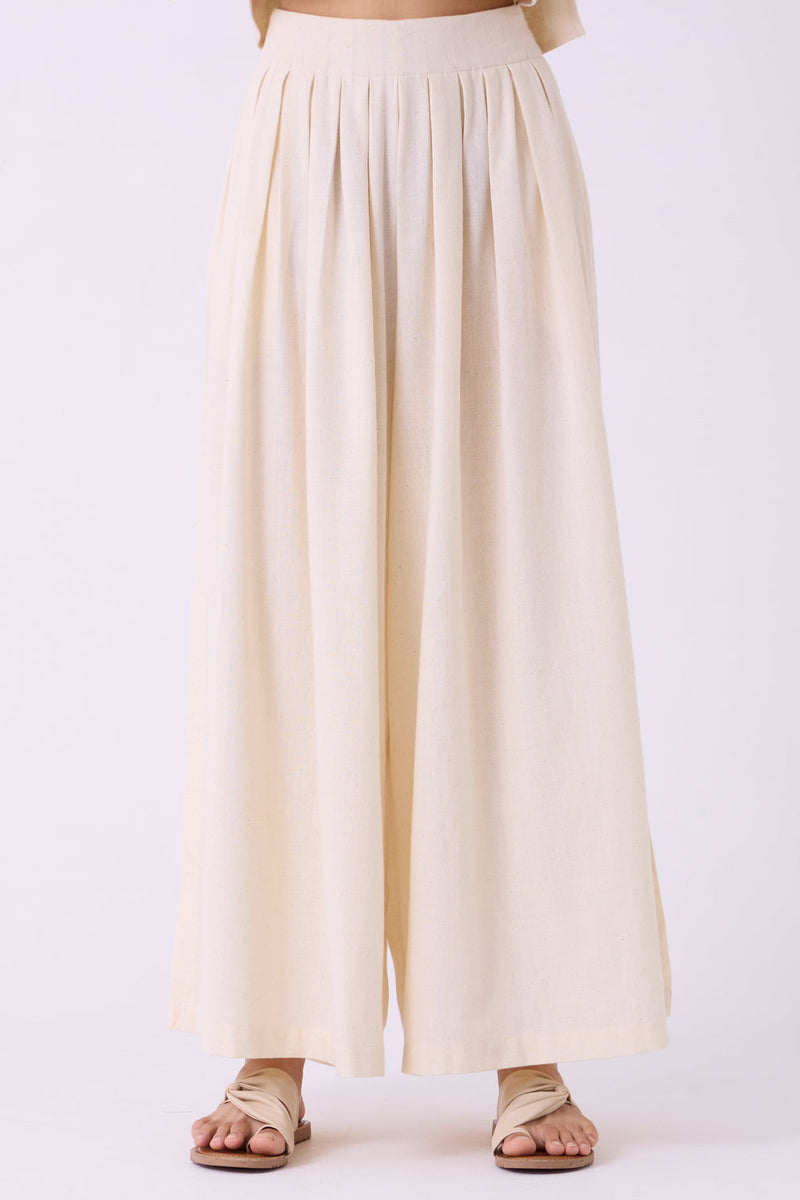 Takumi Off White Handwoven Pleated Pants handspun & handwoven cotton pant/trouser by The Summer House in off white for women in Singapore