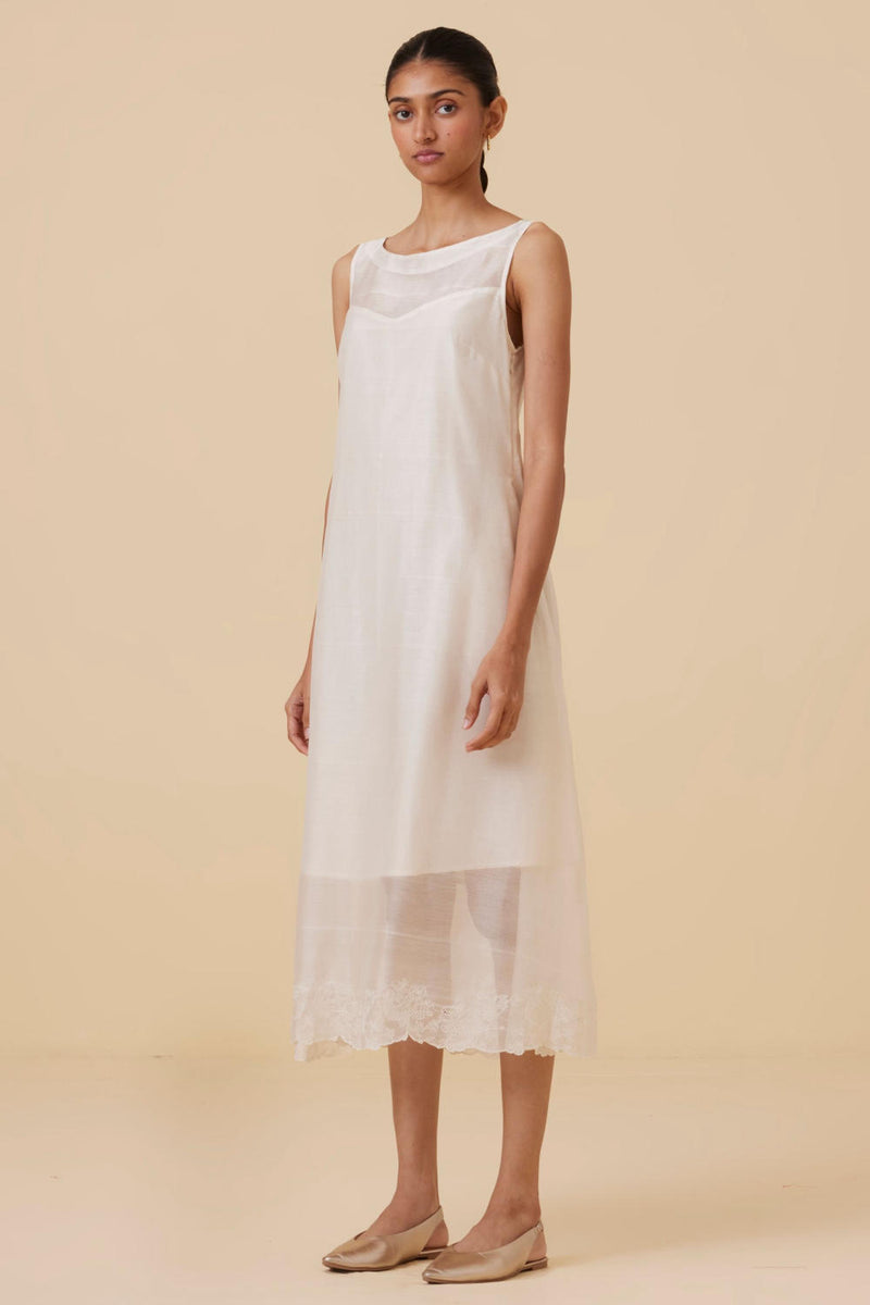 Reyah Handwoven Embroidered Midi Dress chanderi by The Summer House in white color for women in Singapore