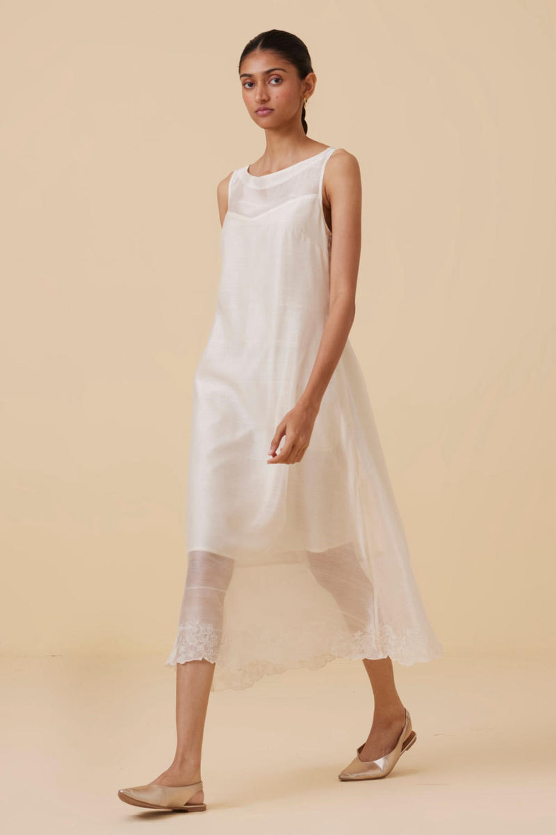 Reyah Handwoven Embroidered Midi Dress chanderi by The Summer House in white color for women in Singapore