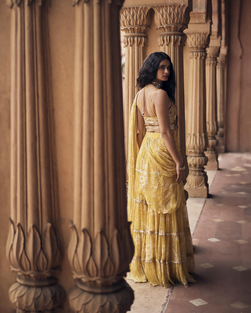 PH-2466 
Saree 
Blouse 
Belt Set by Paulmi & Harsh for women in Singapore