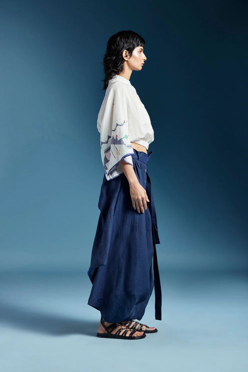 Abir Trousers in Blue-Midnight Blue linen by Chola in blue color for women in Singapore