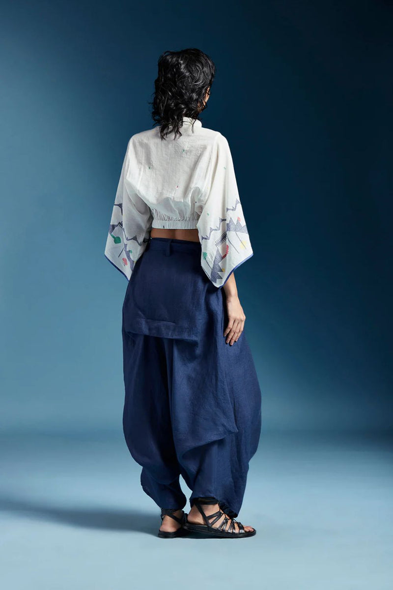Abir Trousers in Blue-Midnight Blue linen by Chola in blue color for women in Singapore