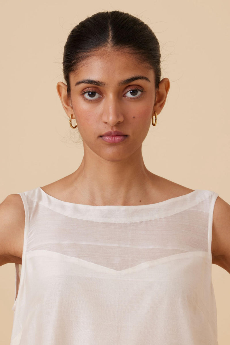 Reyah Handwoven Embroidered Midi Dress chanderi by The Summer House in white color for women in Singapore