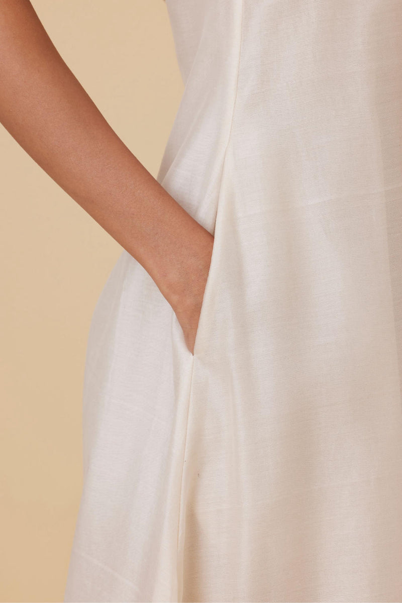 Reyah Handwoven Embroidered Midi Dress chanderi by The Summer House in white color for women in Singapore