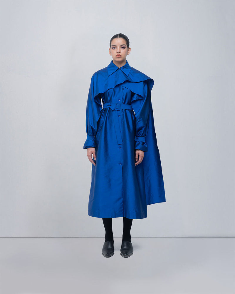 Cleo Trench viscose by Leh Studios in blue for women in Singapore