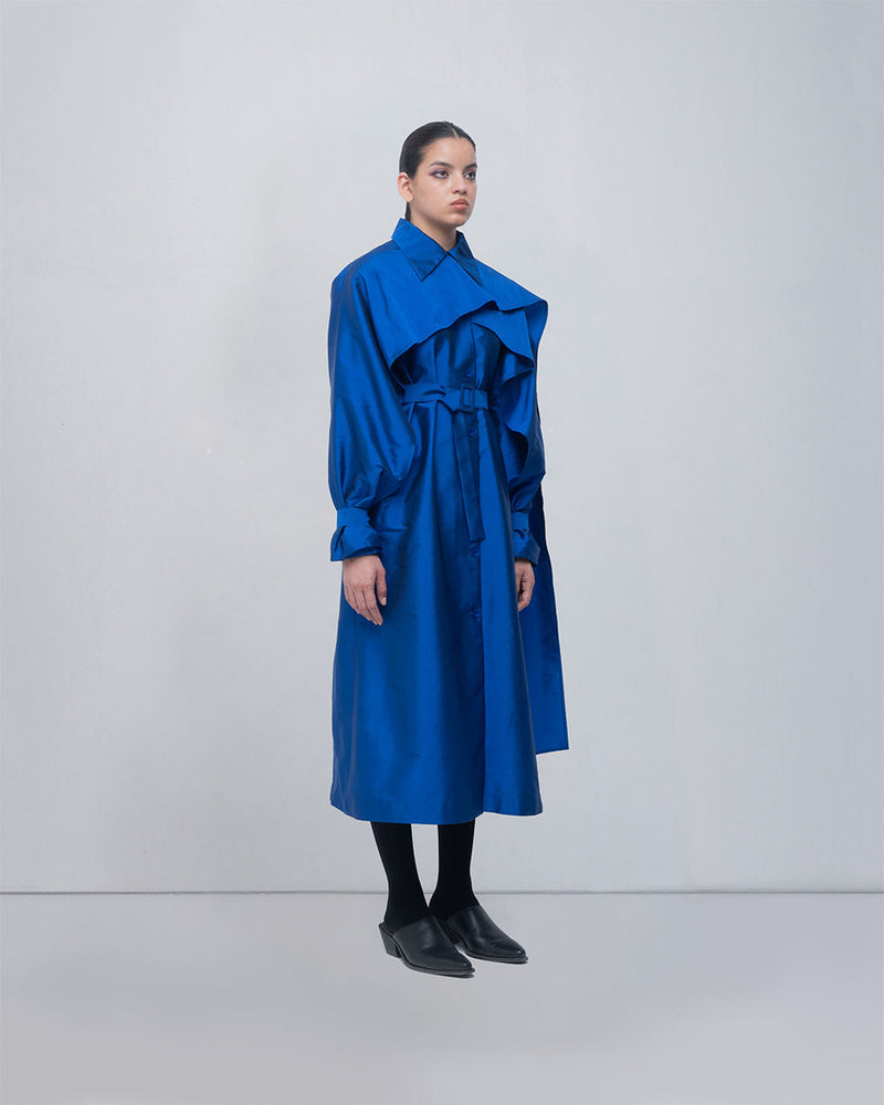 Cleo Trench viscose by Leh Studios in blue for women in Singapore
