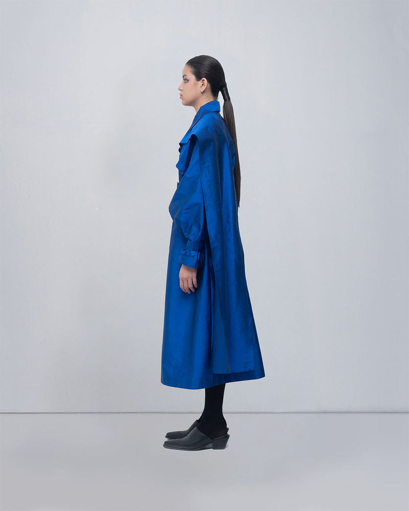 Cleo Trench viscose by Leh Studios in blue for women in Singapore