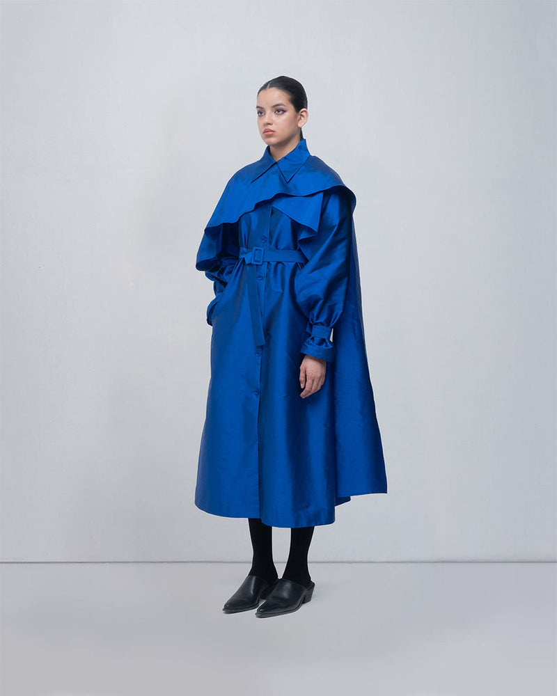 Cleo Trench viscose by Leh Studios in blue for women in Singapore