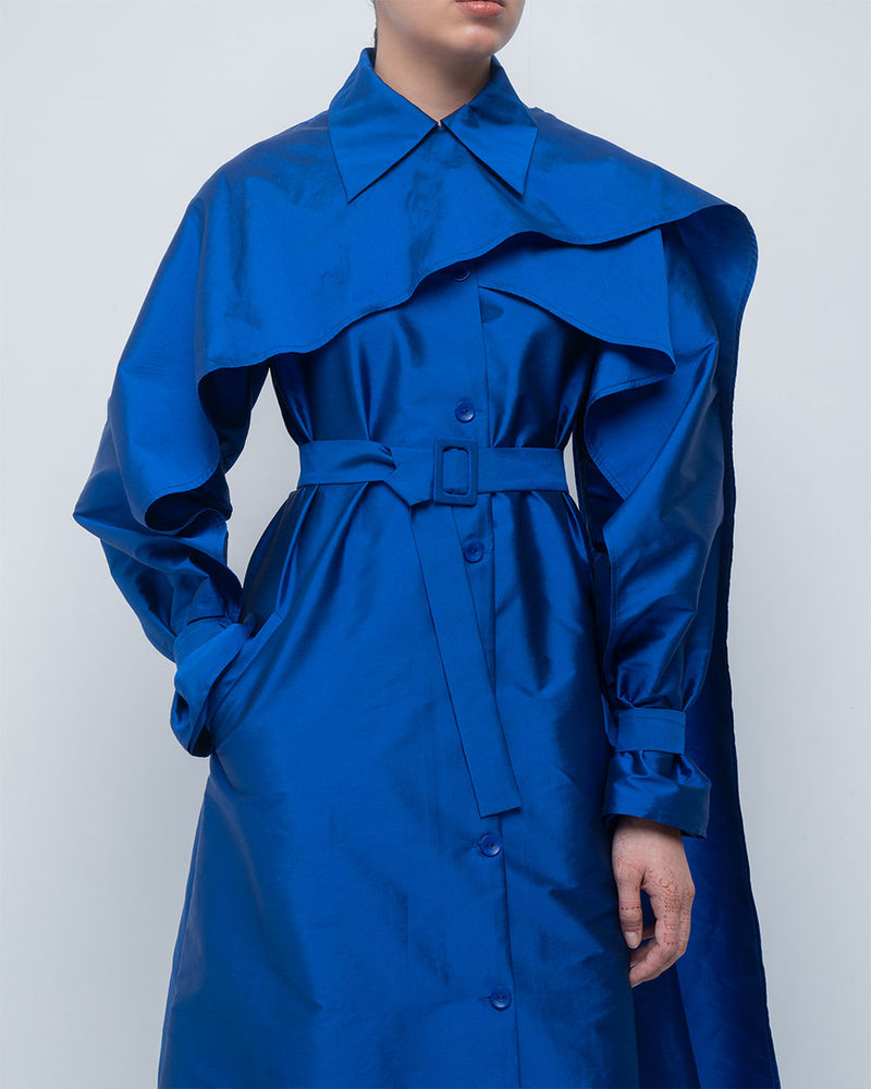 Cleo Trench viscose by Leh Studios in blue for women in Singapore