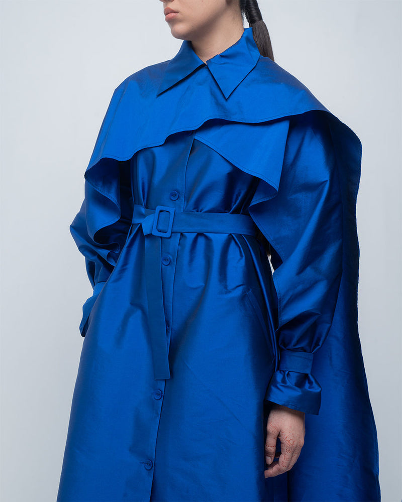 Cleo Trench viscose by Leh Studios in blue for women in Singapore