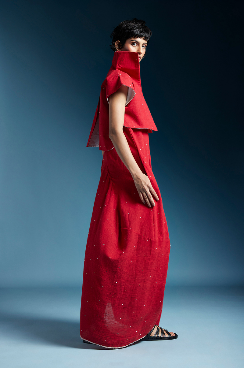 Lou Jacket-Red cotton by Chola in red color for women in Singapore