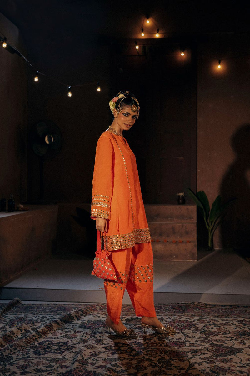 Mangala Phool Salwar Kameez Set- Orange