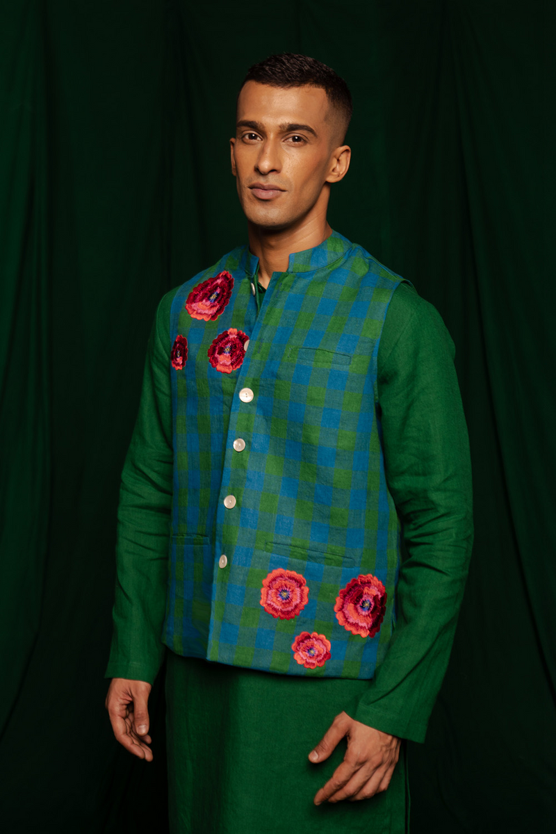 Forest Linen Nehru Jacket