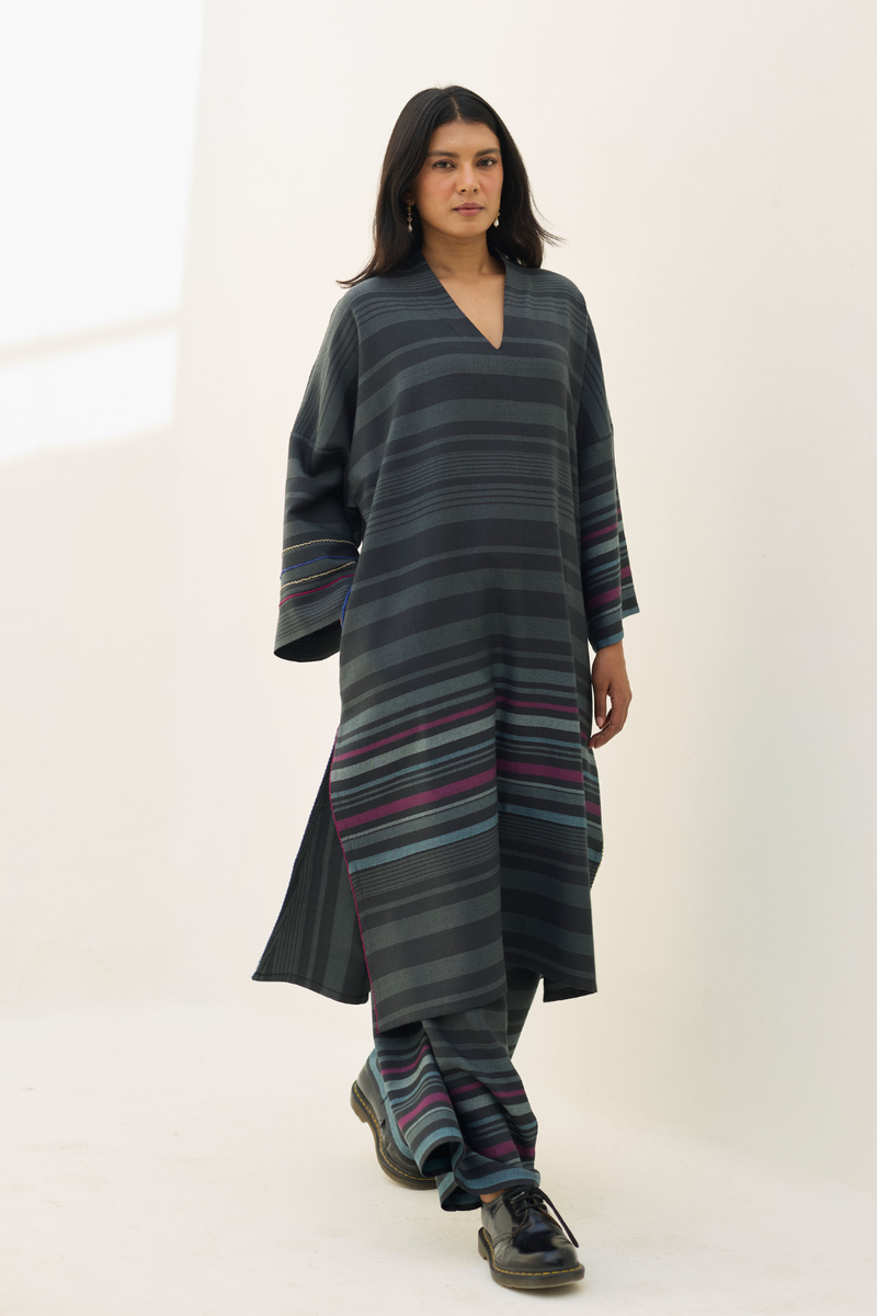 Anette Pheran Merino Wool Kurta Set - Charcoal by Manan in charcoal color for women in Singapore