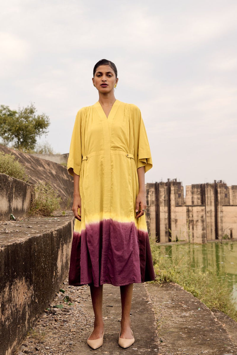 Honeycreeper dress cotton by Khara Kapas in yellow for women in Singapore