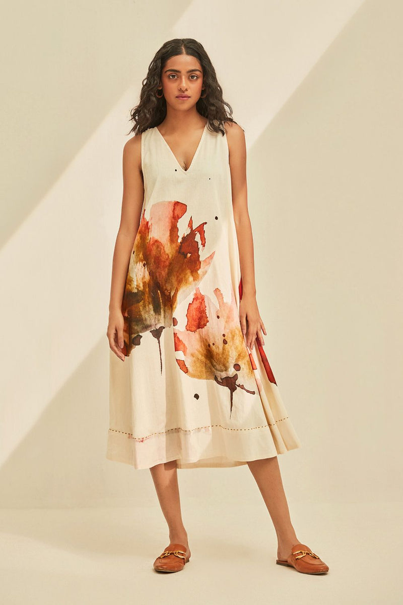 Poppy fields Dress cotton by Khara Kapas in white for women in Singapore