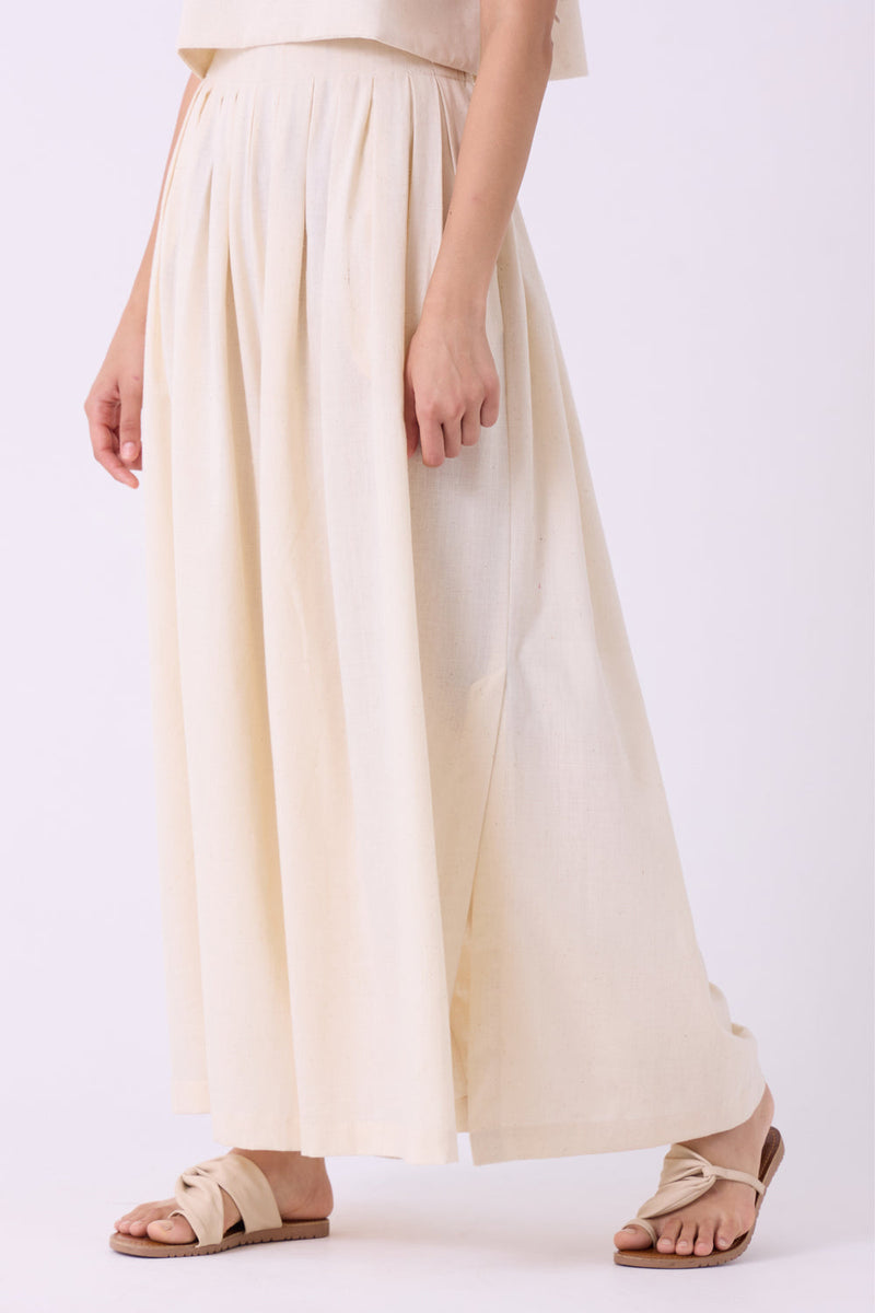 Takumi Off White Handwoven Pleated Pants handspun & handwoven cotton pant/trouser by The Summer House in off white for women in Singapore