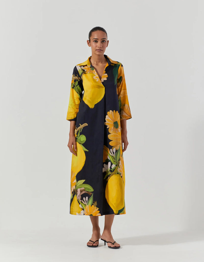 POMELLO COLLAR DRESS satin by Yam in black color for women in Singapore