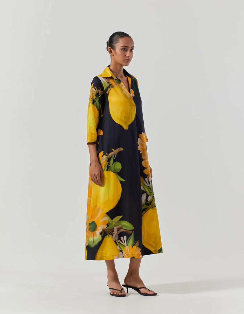 POMELLO COLLAR DRESS satin by Yam in black color for women in Singapore