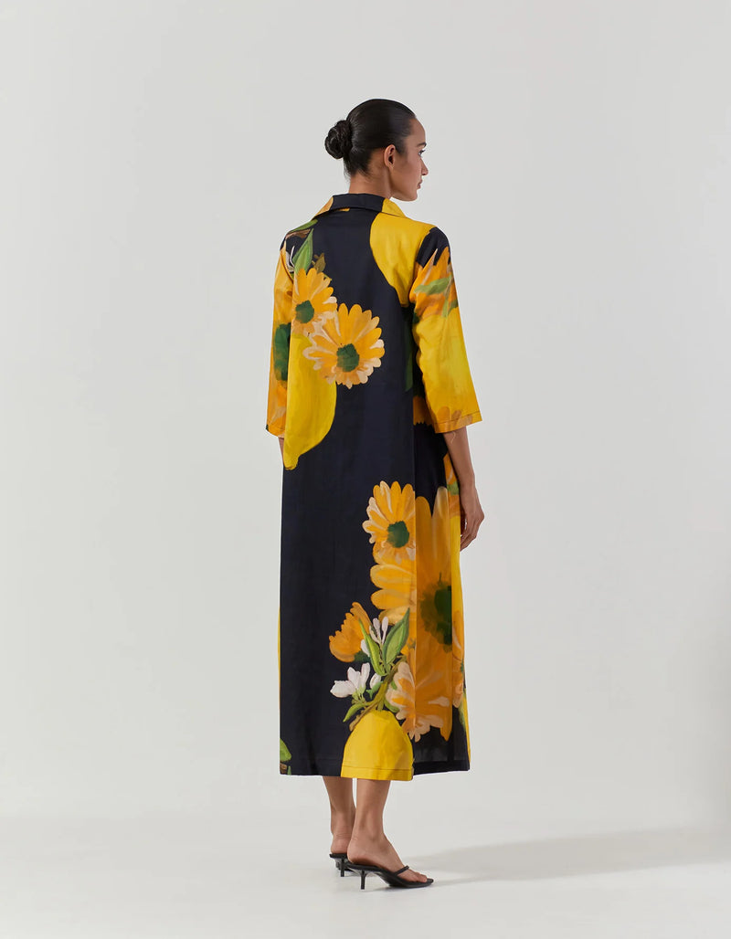 POMELLO COLLAR DRESS satin by Yam in black color for women in Singapore