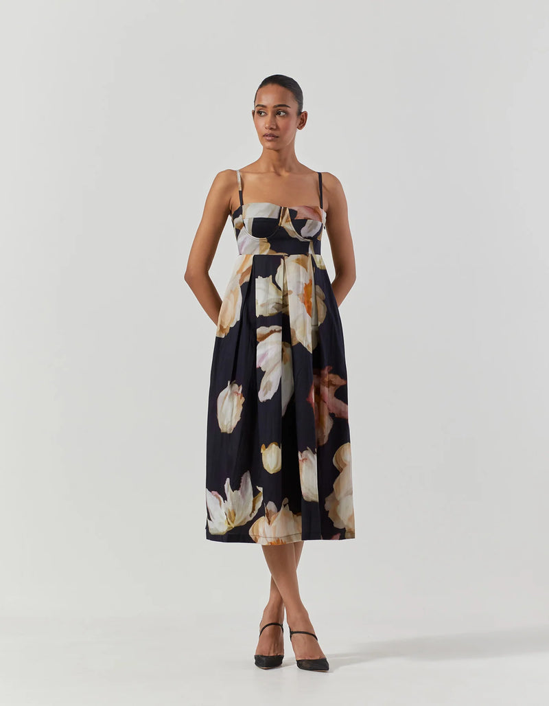 Viva Fiori Bralette Dress satin by Yam in black color for women in Singapore