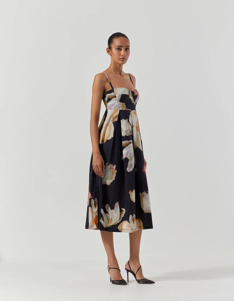 Viva Fiori Bralette Dress satin by Yam in black color for women in Singapore