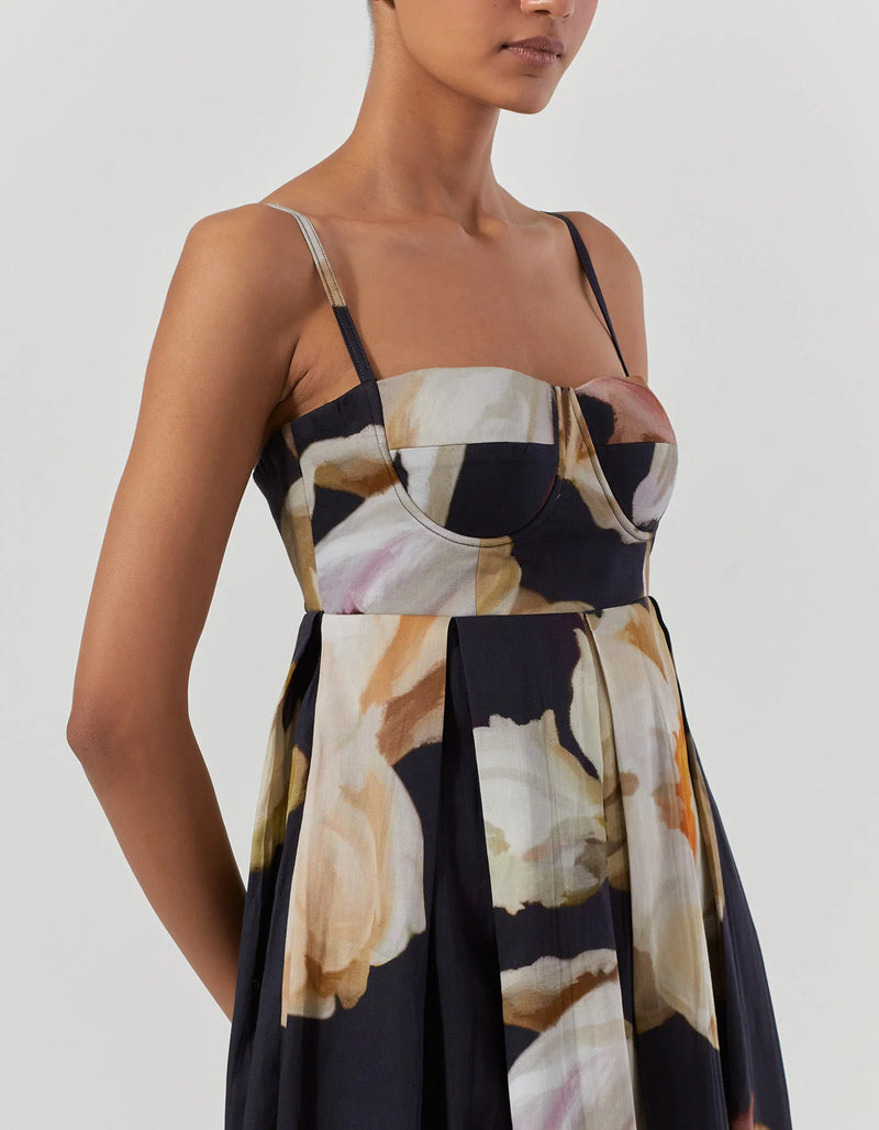 Viva Fiori Bralette Dress satin by Yam in black color for women in Singapore