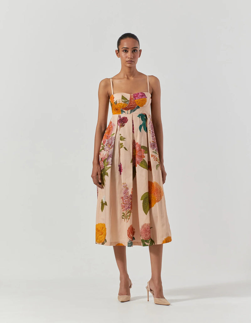 Vintage Garden Bralette Dress satin by Yam in multi color for women in Singapore