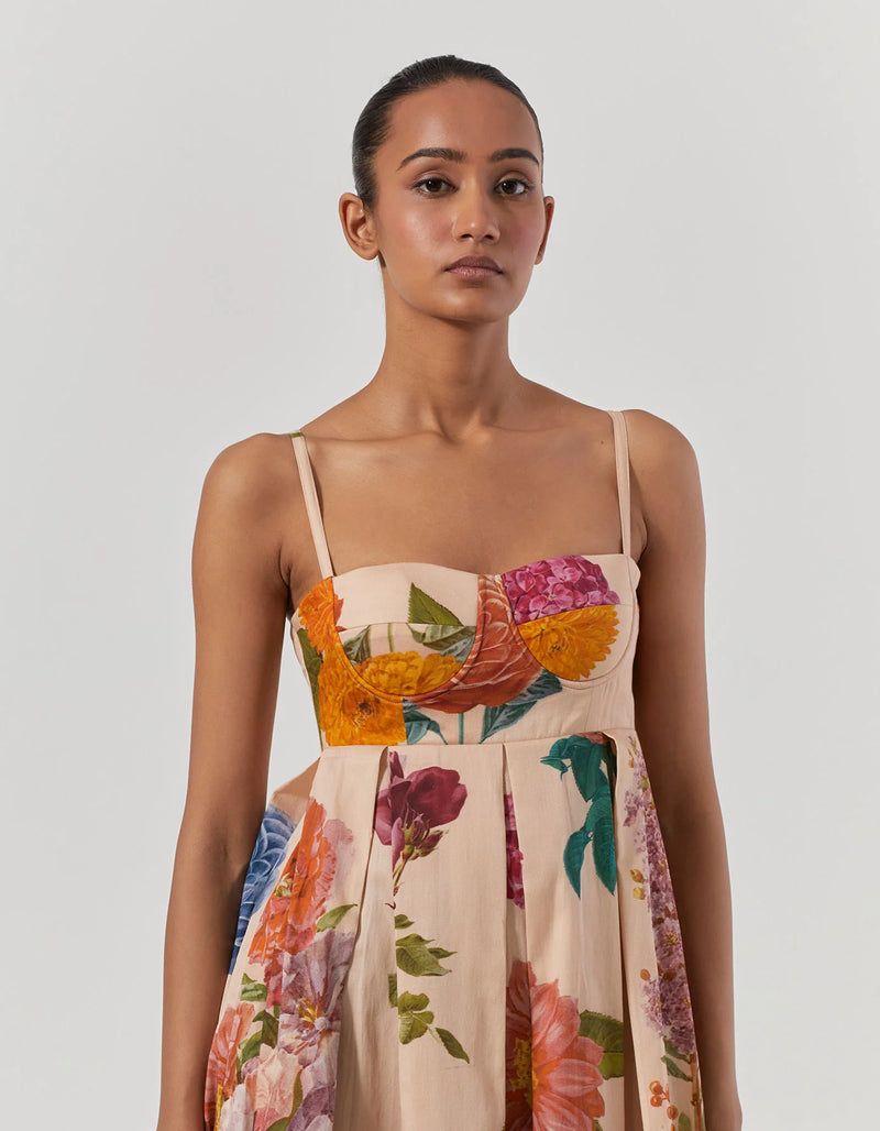 Vintage Garden Bralette Dress satin by Yam in multi color for women in Singapore